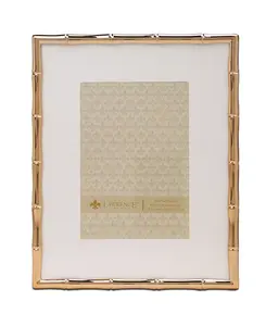 Высококачественная полированная литая металлическая фоторамка - дизайн под бамбук с паспарту, 8" x 10" Lawrence Frames, gold-tone