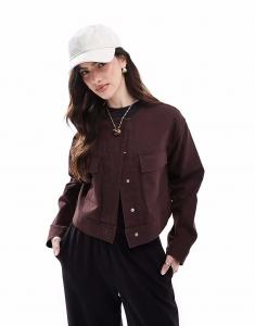 Куртка из твила без воротника ASOS DESIGN шоколадно-коричневого цвета