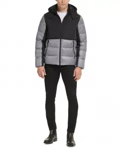 Мужская куртка-пуховик с цветными блоками из смешанных материалов Kenneth Cole, серебро