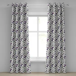 Шторы на люверсах ABAKUHAUS с акварельным цветочным рисунком, семейство диких орхидей, горшечные растения с цветами, романтическое флористическое искусство, декоративные двухпанельные шторы, 280 см x 245 см, цвет: белый, фиолетовый Abakuhaus