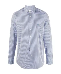 Рубашка в вертикальную полоску с вышитым логотипом Etro, синий