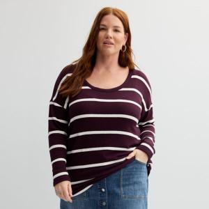 Пуловер больших размеров с длинными рукавами и круглым вырезом Sonoma Goods For Life, цвет maroon snow stripe
