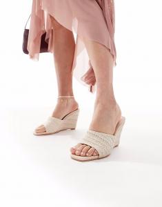 Гламурные босоножки Wide Fit на танкетке кремового цвета, связанные крючком Glamorous Wide Fit