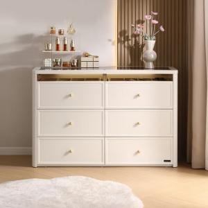 Quanu Комод для спальни из массива дерева, 4 ящика, многоуровневое хранение, цвет Muxi White