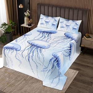 Erosebridal Комплект постельного белья Jellyfish с морским принтом в сине-белых тонах, Multi 22