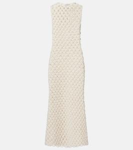 Платье макси из смесового хлопка ажурной вязки Alaïa, Blanc Naturel