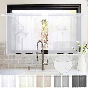 Комплект из 2 водонепроницаемых полупрозрачных штор, короткая льняная штора с двойным карнизом для кухни, кафе, ресторана, спальни, Ш 85 x В 91 см, белый easy home