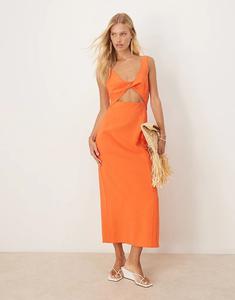 Платье миди ASOS DESIGN с вырезами и бретельками, оранжевого цвета
