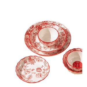 KANGMO набор из 30 предметов для 6 персон: тарелки и миски керамические, красные, в подарочной коробке с керамической кастрюлей, Retro Garden