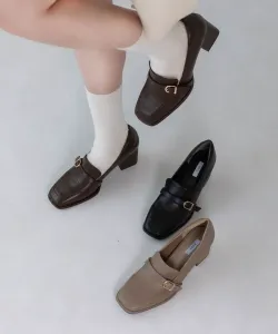 Квадратные лоферы с ремешком, ширина подошвы 6,5 см Evol, цвет Br