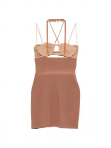 Мини-платье с драпировкой и двойным бретелями Nensi Dojaka, бежевый
