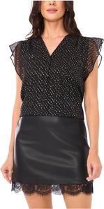 Женская блузка с V-образным вырезом и оборками на рукавах Vince Camuto, Rich Black