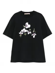 Футболка с пайетками и цветами Marni Kids, черный