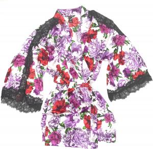 Халат Victoria's Secret Kimono Luxe из сатина и кружева, Purple/Red/White/Black