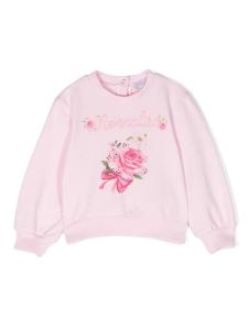 Monnalisa толстовка со стразами и цветочным принтом, розовый