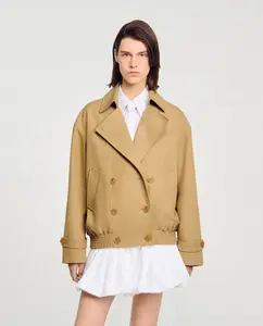 Короткая женская габардиновая куртка оверсайз Sandro, бежевый