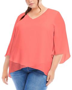 Асимметричный топ с рукавами-браслетами больших размеров Karen Kane, оранжевый