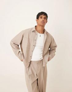 Рубашка свободного кроя в тонкую полоску от ASOS DESIGN серого цвета