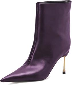 Женские стильные кожаные короткие ботильоны XYD, заостренный носок, высокие каблуки-стилет, ботильоны на щиколотку для вечеринок, выпускных, клубов и повседневного ношения в офисе с каблуком, украшенным стразами, Purple