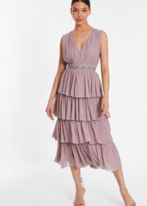 Шифоновое многоярусное платье-миди Quiz, розовый