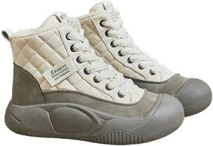 Женские повседневные обувные платформы - ботинки на шнуровке с круглым носком и высокой голенью - резиновая подошва - подходят для осени и зимы HoaloX, Beige·