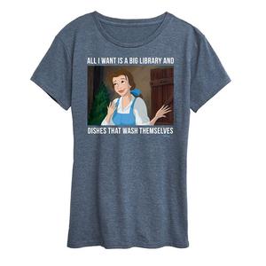 Женская футболка с рисунком библиотеки Disney Princess Belle, цвет Heather Blue