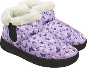 Женские зимние ботильоны без застежки для снега, легкие, теплые, с меховой подкладкой, противоскользящие, короткие уличные ботинки, размеры 4.5-12 Chririnla, Aesthetic Purple Butterfly