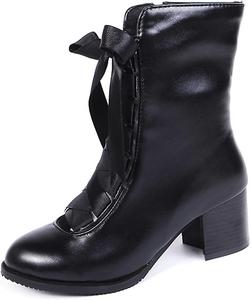 Женские ботильоны VOKLIN на массивном среднем каблуке с круглым носком, шнуровкой и боковой молнией, в западном стиле, Black-Velvet Lined