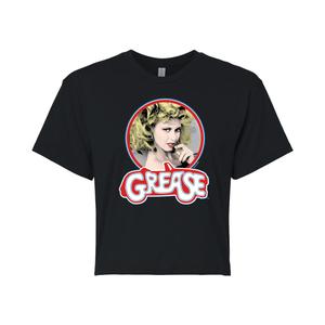 Укороченная футболка с рисунком Juniors' Grease Sandy Head Shot Licensed Character, черный