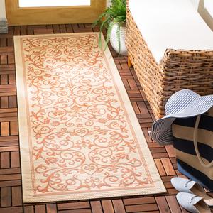 Ковер SAFAVIEH, 69 x 201 см, Washable Rug Outdoor Courtyard Collection - Runner, Natural & Terracotta, не линяет и легко чистится, идеален для патио, прихожей, гардеробной, коридора, кухни (CY2098-3201)