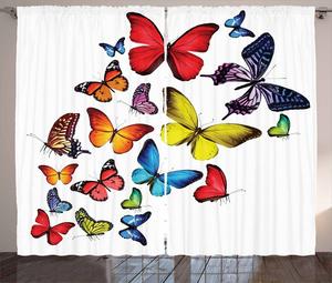 ABAKUHAUS Деревенская штора «Бабочка», «Радость полевых цветов», универсальные ленточные шторы для гостиной с петлями и крючками, 280 x 175 см, разноцветные