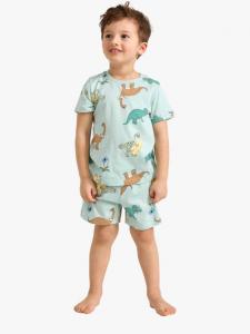 Детский хлопковый пижамный комплект с принтом динозавров Lindex, Light Dusty Turquois