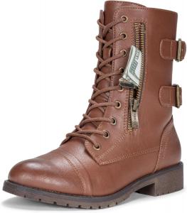 Женские боевые ботинки Vepose с низким каблуком, полусапоги средней длины с карманом для складного ножа и кошелька, A-High Combat-Mocha Brown