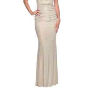 Платье для выпускного вечера из джерси с драпированным вырезом в оттенке нюд La Femme, Nude