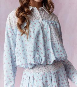 Синий и белый укороченный топ с цветочным принтом и пышным подолом Peach Love