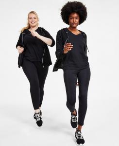 Толстовка на молнии со сборками на рукавах, XS-3X Calvin Klein, черный