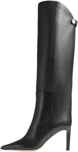 Женские узкие ретро-сапоги на высоком каблуке с каменным узором, мода европейско-американского подиума Generic, Black Pu Single