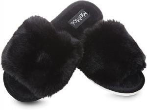 MeMoi Тапочки с открытым носком Bette Plush, черный