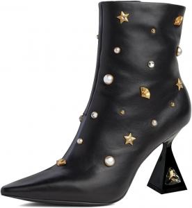 Женские стильные ботильоны XYD с заклепками, заостренным носком и внутренней молнией, с кристальным каблуком-шпулей, короткие ботинки для вечеринок и мероприятий, Black