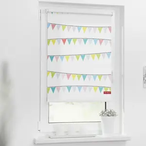 LICHTBLICK Боковая рулонная штора Rollo Klemmfix, без сверления, затемнение, цепочка с вымпелами - цветная затемняющая, энергосберегающая, свободновисящая Lichtblick Original, мультиколор/белый