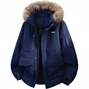 Пуховик Leisure Collection Unisex Jeep, темно-синий[90% duck down+genuine raccoon dog fur+detachable hooded]