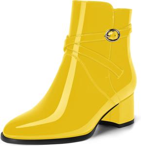 Женские ботильоны MOVINSTEPS для свиданий, с застежкой-баклей, регулируемым ремешком на щиколотку, круглым носком, массивным низким каблуком, высотой до щиколотки, каблук 2 дюйма, для холодной погоды, Yellow