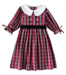Платье Lizette из хлопка в клетку тартан La Coqueta, Burgundy Tartan
