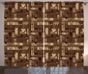 Штора ABAKUHAUS Coffee Rustic, типографика "Кафетерий", присборенная штора из тесьмы для спальни с петлями и крючками, 280 x 175 см, бежево-коричневый цвет Abakuhaus