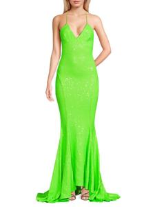 Платье с открытой спиной и пайетками Norma Kamali, цвет Neon Green