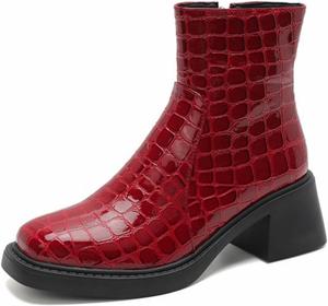 Женские ботильоны Aflngle с квадратным носком, боковой молнией, удобным низким толстым каблуком, короткие модные ботинки для вечеринок и выпускных, Red