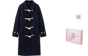 Пальто женское подарочный набор Tokyo Season, темно-синее пальто с лацканами и пуговицами из рога буйвола