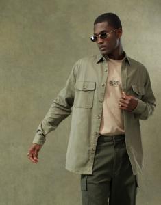 Хлопковая куртка-рубашка цвета хаки ASOS DESIGN