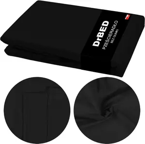 Простыня на резинке из хлопка 220 x 200, дышащая, черная, польский DrBED