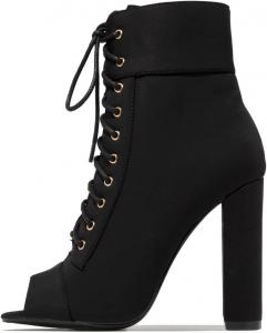 Женские ботильоны YDN с открытым носком, на шнуровке, с массивным высоки́м каблуком, танцевальные, сексуальные, короткие ботинки, размер 4-15 US, Black